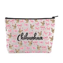 JYTAPP Kosmetiktasche für Chihuahua-Liebhaber, Kosmetiktasche, rosa Schleife, Chihuahua, Hund, Mutter, Geschenk, Beige von JYTAPP