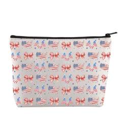 JYTAPP Kosmetiktasche mit amerikanischer Flagge, Reise-Make-up-Tasche, 4. Juli, patriotische amerikanische Flagge, Geschenk, Kokette mit Schleife, Geschenk, Beige von JYTAPP