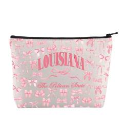 JYTAPP Louisiana Kosmetiktasche The Pelican State Coquette Pink Bow Make-up Tasche Louisiana Reisegeschenk, Beige von JYTAPP