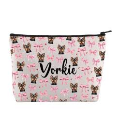 JYTAPP Make-up-Tasche mit Yorkie-Motiv, Geschenk für Yorkie-Liebhaber, mit Schleife, für Hundeliebhaber, Yorkie, Hund, Mutter, Geschenk, Beige von JYTAPP