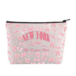 JYTAPP New York Make-up-Tasche The Empire State Gift New York Lover Geschenk Kokette Preppy NY City Kosmetiktasche Kokette Schleife Geschenk, Beige von JYTAPP