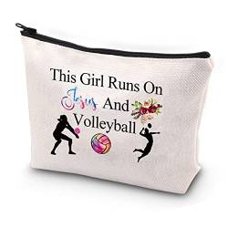 JYTAPP S Volleyball Gifts This Runs On Jesus And Volleyball Pouch Small Makeup Bag Volleyball Player Gifts Volleyball Team Gifts Volleyball Zipper Pouch Volleyball Lover Gift, Beige von JYTAPP