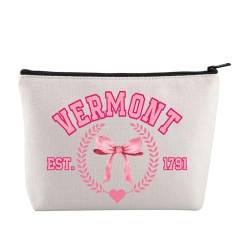 JYTAPP Vermont Coquette State Kosmetiktasche Vermont Est 1791 Coquette Era Girlie Coquette Schleife Reißverschluss Make-up Tasche adrettes Geschenk, Beige von JYTAPP