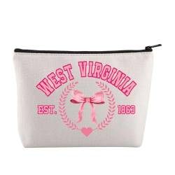 JYTAPP West Virginia Kosmetiktasche "Coquette State West Virginia Est 1863 Coquette Era Girlie Coquette Bow" Make-up-Tasche adrettes Geschenk, Beige von JYTAPP