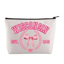 JYTAPP Wisconsin Kosmetiktasche "Coquette State Wisconsin Est 1848 Girlie Coquette Bow" Make-up-Tasche Wisconsin adrettes Geschenk, Beige von JYTAPP