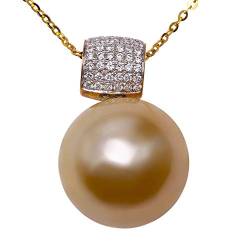 JYX 16mm 18 Karat Gold Diamant Anhänger Perle Anhänger Halskette, Perle, Perle von JYX Pearl