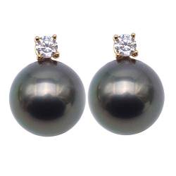JYX Ohrringe, 10 mm, schwarze Tahiti-Perlen, 18 Karat Gold und Diamant von JYX Pearl