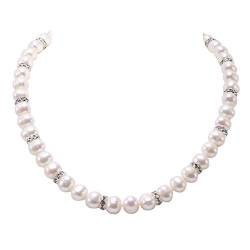 JYX Pearl 8-9mm weiße runde Perlenkette mit Zirkonen Zuchtperlenschmuck für Frauen von JYX Pearl