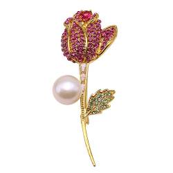 JYX Pearl Rose Blume Brosche, glänzende 11,5 mm flache runde Süßwasserperle Brosche Pin für Frauen von JYX Pearl