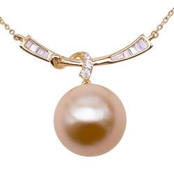 JYX Pearl anhänger mit karabinerhaken gold Anhänger Echte 11,5 mm Runde Golden Südsee Zuchtperlen Perle Anhänger Halskette in 14 Karat Gelb Gold AAA Qualität von JYX Pearl