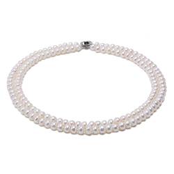 JYX Pearl perlenkette weiß Doppelte Perlenkette Perlenkette AA + Qualität 7mm Flache runde Weiß Süßwasser Zuchtperlen Halskette von JYX Pearl