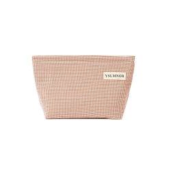 JZ Canvas Cosmetic Bag Bulk Makeup Bags with Zipper Travel Portable Multipurpose Pouch Cosmetic Bag Pencil Case Travel Toiletry Holiday Present Gift for Women -Checkered Bag, Rosa kleine karierte von JZ