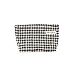 JZ Canvas Cosmetic Bag Bulk Makeup Bags with Zipper Travel Portable Multipurpose Pouch Cosmetic Bag Pencil Case Travel Toiletry Holiday Present Gift for Women -Checkered Bag, Schwarze große karierte von JZ