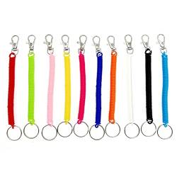 JZK 10 Stück bunte Schlüsselanhänger aus Kunststoff – dehnbare Schlüsselanhänger für Schule und Arbeit, bunt, One size von JZK