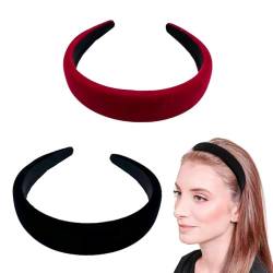 JZK 2 x breite Samt-Stirnbänder für Damen, weiches Stirnband, rutschfest, modisches Haarband für Mädchen und Damen (schwarz und rot) von JZK