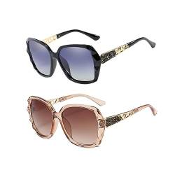JZK 2x Schwarz und Braun blendfrei sonnenbrille polarisierend damen modisch übergroß Quadratische Sonnenbrille zum autofahren UV400-Schutz polarisiert überbrille brille von JZK