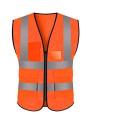 JZK Orange XXXL Mesh Sicherheitsweste mit Taschen und Reißverschluss, hohe Sichtbarkeit Sichere Netz Weste Warnweste reflektierende Jacke für Männer Frauen Erwachsene, hi viz weste von JZK