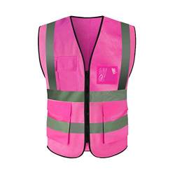 JZK Rosa Sicherheitsweste mit Taschen und Reißverschluss, hohe Sichtbarkeit Sichere Weste Warnweste reflektierende Jacke für Frauen Erwachsene, hi viz Jacke von JZK