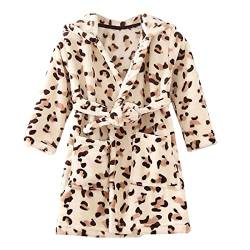 JZLPIN Unisex Baby Mit Kapuze Bademantel Kinder Flanell Pyjama Morgenmantel zum Jungen Mädchen Kaffee Leopard 130 von JZLPIN