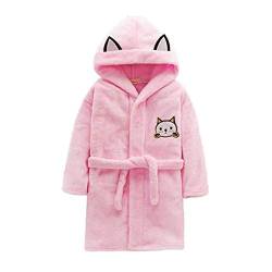 JZLPIN Unisex Kleinkinder Kinder Mit Kapuze Bademantel Flanell Pyjama Niedlich Katze Nachtwäsche Rosa 130CM von JZLPIN