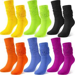 JaGely 6 Paar lange Slouch-Socken für Damen, weich, dick, gestapelt, Scrunchie-Socken, Größe 43 bis 46, 6 Neonfarben, Socken Bulk, Schwarz, Grün, Gelb, Hellblau, Orange, Violett, Einheitsgröße von JaGely