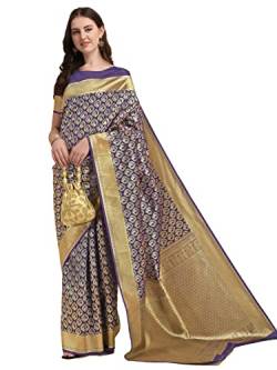 Jaanvi fashion Damen Banarasi Seide mit Zari Jacquard Arbeit Saree mit ungenähter Bluse, Trendiger Wein, One size von Jaanvi fashion