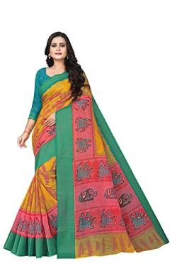 Jaanvi fashion Damen-Sari aus Baumwoll-Seidenmischung mit Zari und Bluse, rosa / rot, One size von Jaanvi fashion