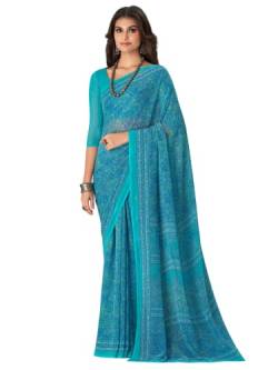 Jaanvi fashion Traditioneller bedruckter Georgette-Sari mit ungenähtem Blusenstück für Damen, blau, One size von Jaanvi fashion