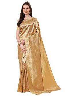 Jaanvi Traditioneller Damen-Sari aus Kanjivaram-Seide mit Zari-Arbeit und ungenähter Bluse, gold, One size von Jaanvi