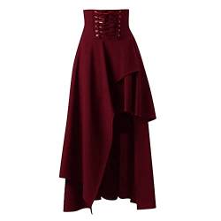 Damen Retro Steampunk Rock Karneval Kostüm Gothic Skirt Vintage Rüschenrock Viktorianischer A-Linienrock Hohe Taille Asymmetrisch Cosplay Rock Mittelalter Lang Rock Piratenrock von Jabidoos