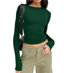 Skims Langarmshirt Slim Fit Damen Y2K Oberteile Langarm Shirts Rundhals Cropped Tee Einfarbig Basic Crop Tops Casual Athletisches Top Teenager Streetwear Vintage Clothes Stockholm Style(Grün,S) von Jabidoos