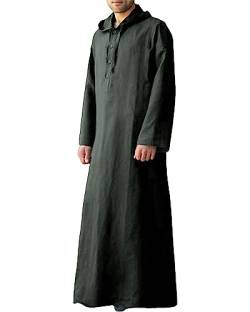 Jacansi Einteiliger Pyjama für Herren Loungewear Langarm Herren Kaftan Robe Lang Wikinger Tunika mit Knopf Dunkelgrau L von Jacansi