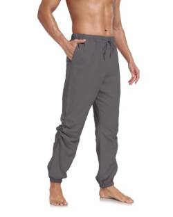 Jacansi Herren Baumwollhose Leinen Kordelzug Hosen Elastische Taille Casual Yoga Beach Pants Strandhose Dunkelgrau L von Jacansi