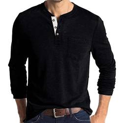 Jacansi Herren Henley Hemd Thermisch Baumwolle Top Lässige Flauschig zum Warmhalten Athletisch Knopf T-Shirts Schwarz M von Jacansi