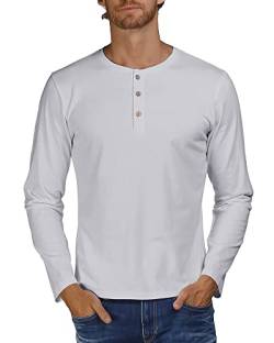 Jacansi Herren Lässige Langarm-Frontleiste Basic T-Shirts Regular Fit Henley-Hemden mit Knopf Grau S von Jacansi