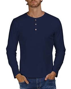 Jacansi Herren Langarm Henley Shirts Regular Fit Basic Einfarbige T-Shirt mit Knöpfen Marine S von Jacansi