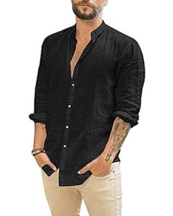 Jacansi Herren Leinen Freizeithemd Langarmhemd Herren Regular fit Sommer Hemd Schwarz 3XL von Jacansi