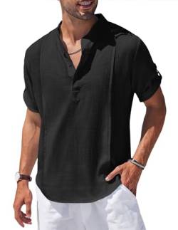 Jacansi Herren Sommerhemd Leinen Kurzarm Strand Hemd Freizeithemden Casual Summer Beach Shirts Schwarz M von Jacansi