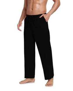 Jacansi Herren Weitem Bein Hose Leinen Freizeithose Baggy Beach Yoga Kordelzug Elastische Taille Hosen Schwarz L von Jacansi