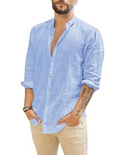 Jacansi Herrenhemd Langarmhemd Button-Down-Shirt Herren Sommerhemd Langarm Baumwollhemd Blau 2XL von Jacansi
