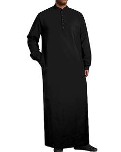 Jacansi Kaftan Arabisches Gewand Herren Baumwolle Bademantel Dünn Langarm Robe Herren Schwarz 3XL von Jacansi