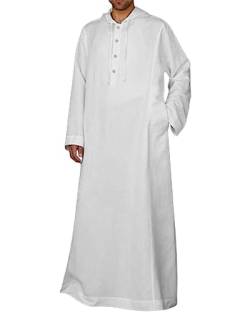 Jacansi Kaftan Herren Lange Ärmel Robe Muslimische Kleider Herren Tunika Mittelalter Knöpfen schlafanzug herren Lang Weiße 2XL von Jacansi