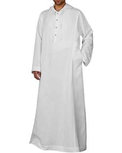 Jacansi Kaftan Herren Lange Ärmel Robe Muslimische Kleider Herren Tunika Mittelalter Knöpfen schlafanzug herren Lang Weiße XL von Jacansi