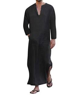 Jacansi Kaftan Morgenmantel Herren Baumwolle Nachtwäsche Langarm Robe V-Ausschnitt Pyjamas Für Männer Schwarz XL von Jacansi