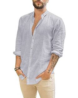 Jacansi Leinen Hemden Herren Langarm Leinenanzug Leichtes Sommer Hemden Selected Homme Herren Hemd Grau 3XL von Jacansi