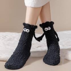 Handhaltende Socken | Lustige Samt-Händchenhaltende Socken für den Winter | Magnetische Freundschaftssocken für Erwachsene, Männer und Frauen | Weiß und Schwarz von Jacekee