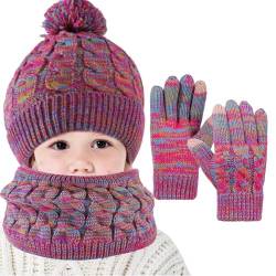 Mütze-Schal-Handschuhe-Set für Kinder | Winter-Strickmütze, Handschuhe, Hals-Set für Mädchen | Fleecefutter, warme Beanie-Mütze, Handschuhe, Kreisschal für Outdoor-Sportarten von Jacekee