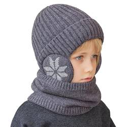 Set aus Mütze und Schal für Jungen,Warme Mütze und Fleece-Rundschal-Set | Schneeflocken-Druck, elastisch, verdickend, Outdoor-Sportmütze und Schal-Set zum Radfahren, Camping, Skifahren Jacekee von Jacekee