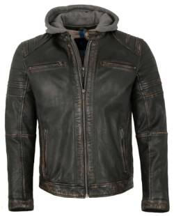 Jack Hanter - Herren Lederjacke Lammnappa Bikerjacke Kapuze schwarz-beige Größe 48 von Jack Hanter