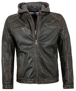 Jack Hanter - Herren Lederjacke Lammnappa Bikerjacke Kapuze schwarz-beige Größe 50 von Jack Hanter